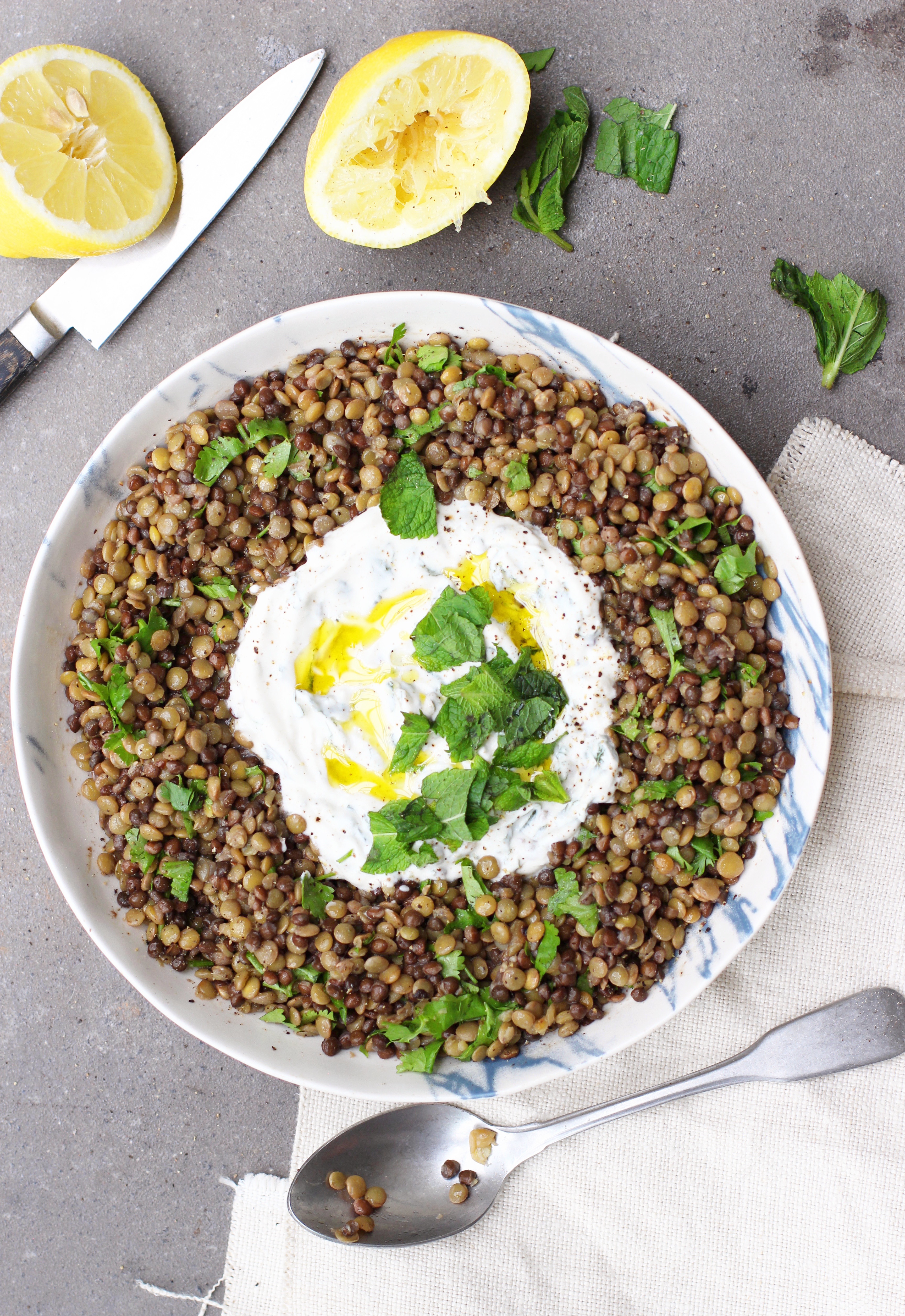Black Lentil Salad with Mint Yoghurt - The Little Green Spoon