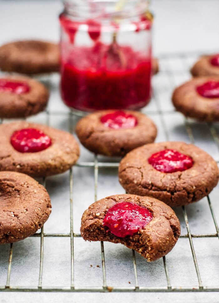 Chocolate Raspberry Thumbprint Cookies Little Green Spoon