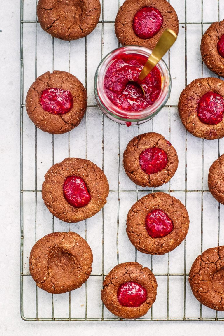 Chocolate Raspberry Thumbprint Cookies Little Green Spoon